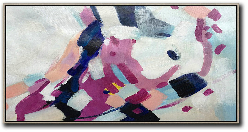 Large Abstract Painting,Horizontal Palette Knife Contemporary Art,Custom Canvas Wall Art,White,Nude,Purple,Dark Blue.etc